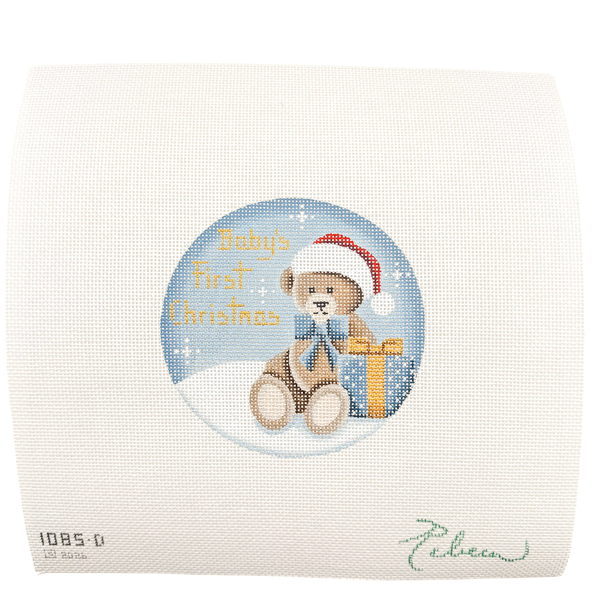 Babies First, Boy Teddy needlepoint canvas by Rebecca Wood, 18 mesh

4" round
