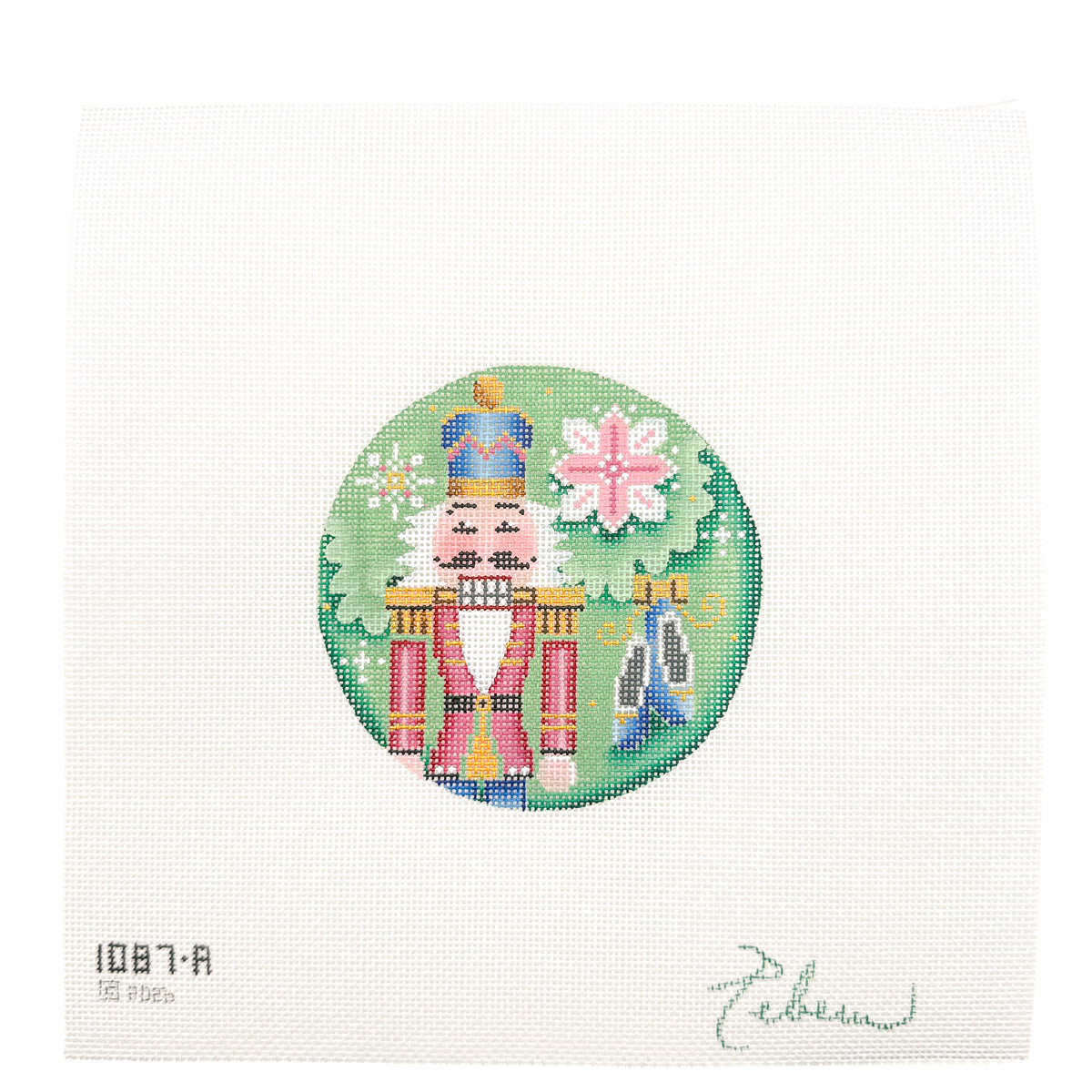 Pink Nutcracker needlepoint canvas by Rebecca Wood, 18 mesh

4" round