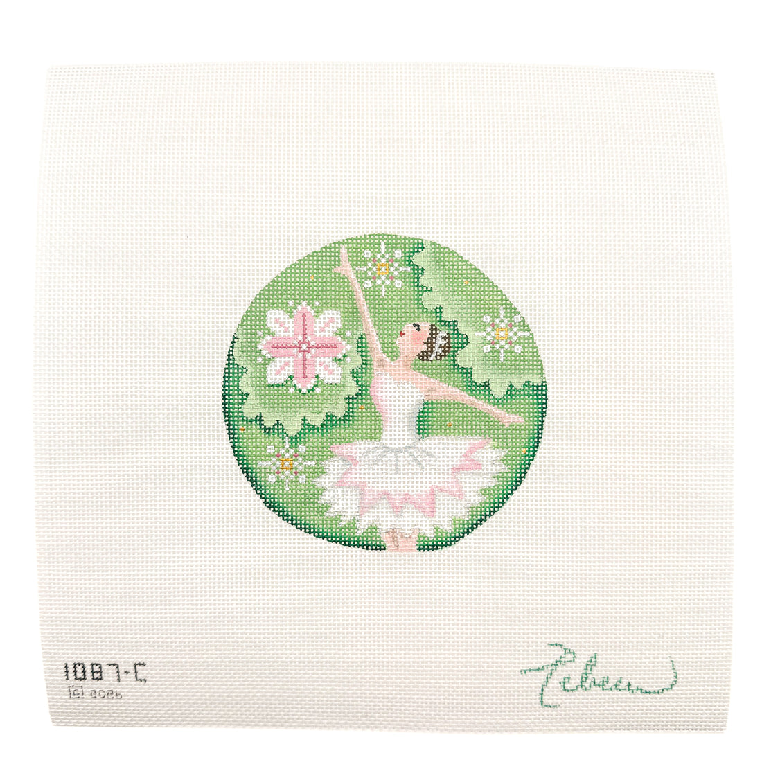 Clara needlepoint canvas by Rebecca Wood, 18 mesh

4" round
