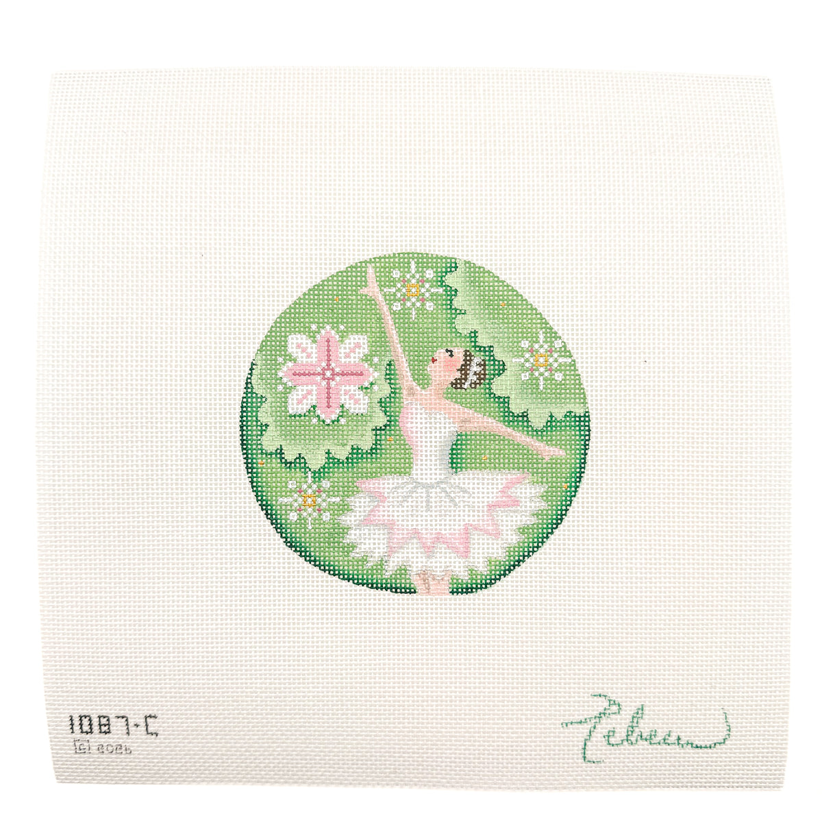 Clara needlepoint canvas by Rebecca Wood, 18 mesh

4" round