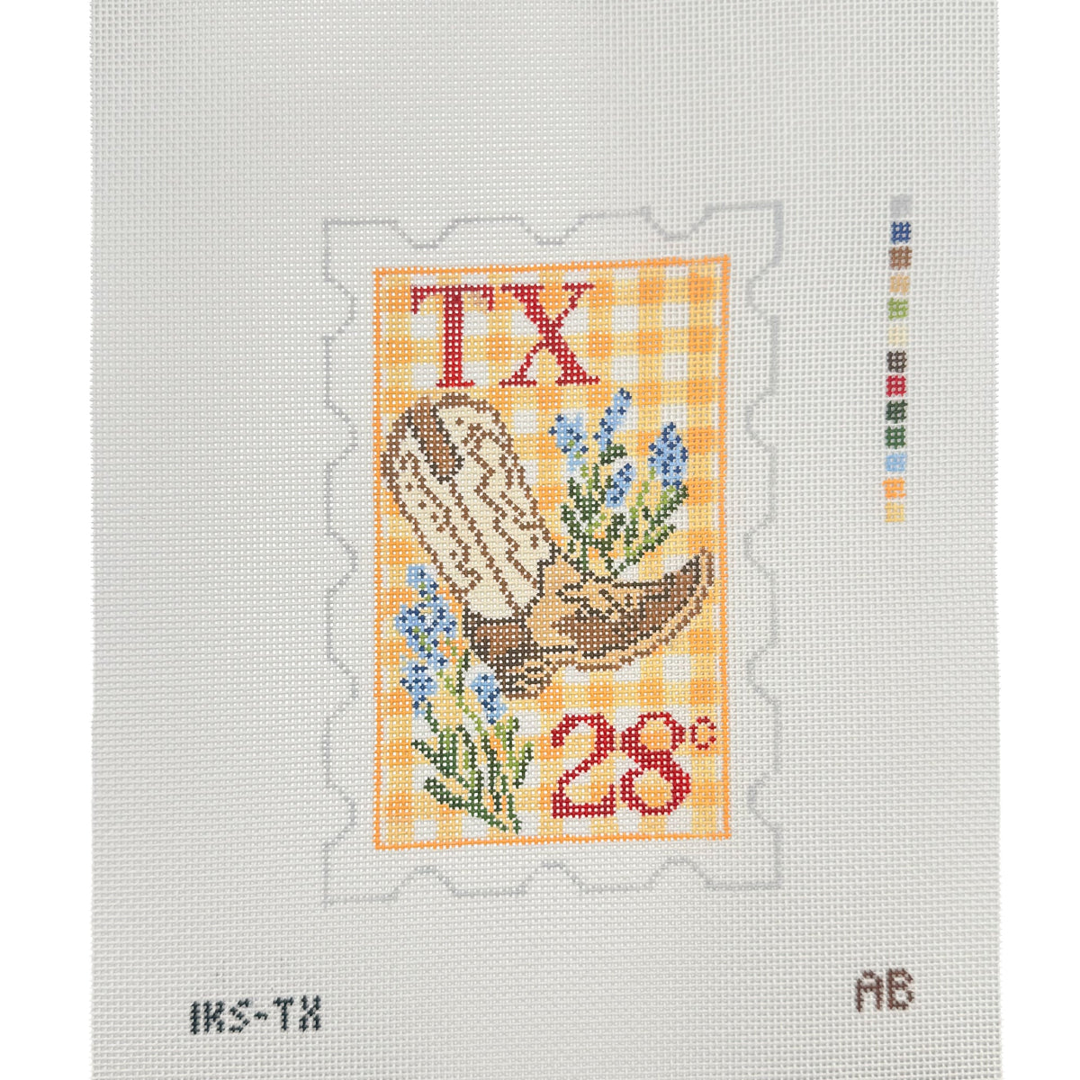 Needlepoint Canvas - Texas Stamp - Saville Needleworks - Initial K
