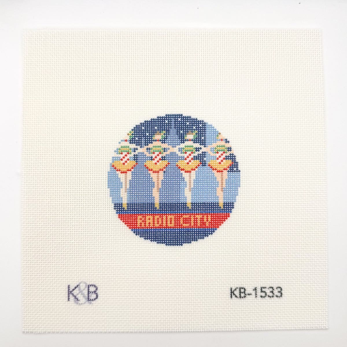 A NYC holiday,Radio city needlepoint canvas by Bradley, 18 mesh roundÂ