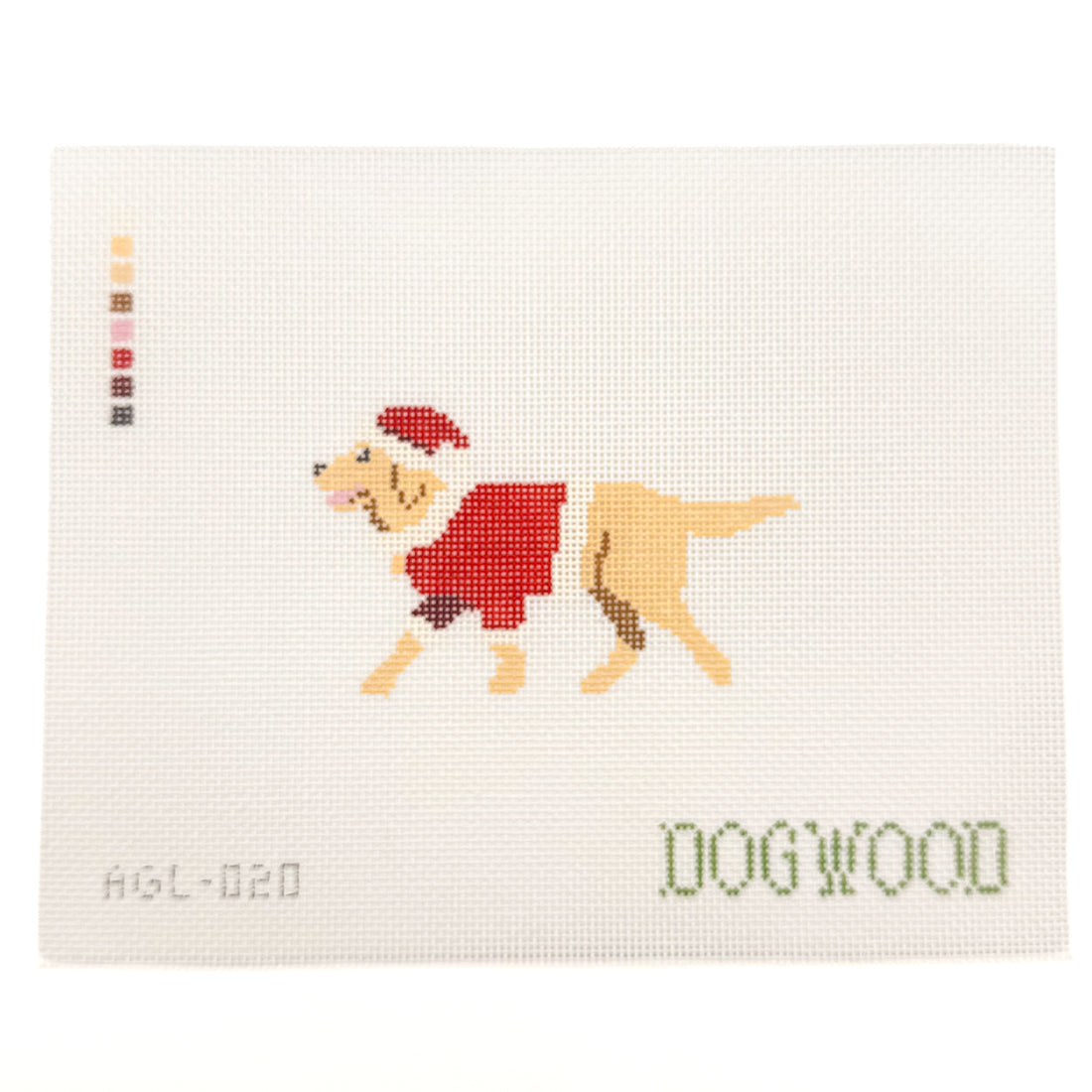 Santa Golden Retriever needlepoint canvas by Dogwood, 18 mesh 

4" x 4"