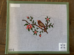 Crewelwork Bird Heart with stitch guide