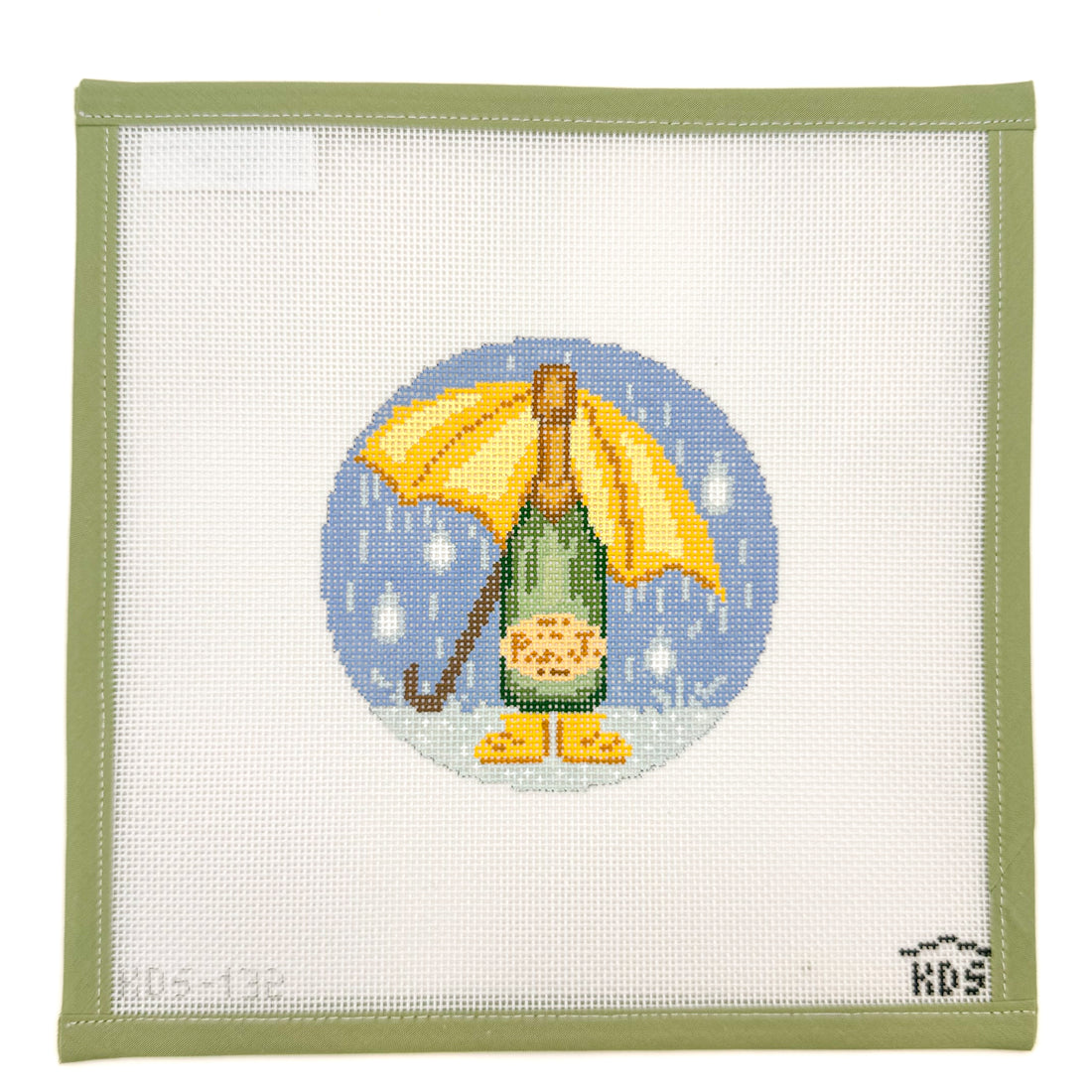 April Champagne Round and Stitch Guide needlepoint canvas by Gingham Stitchery, 18 mesh