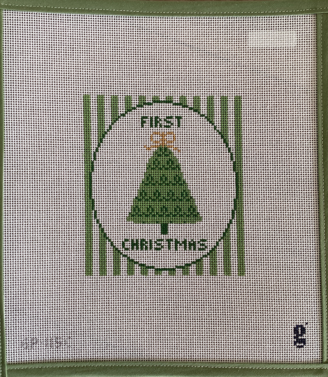 First Christmas green needlepoint canvas by Goodpoint, 13 mesh