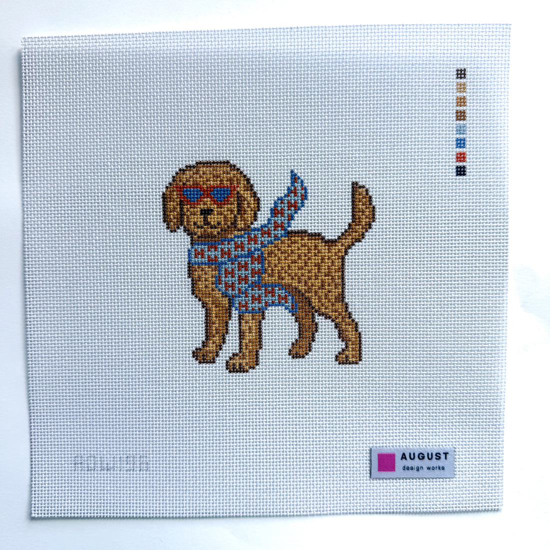 Bougie Golden Retriever needlepoint canvas by August Design Works, 18 mesh 

3.5" x 3.5"