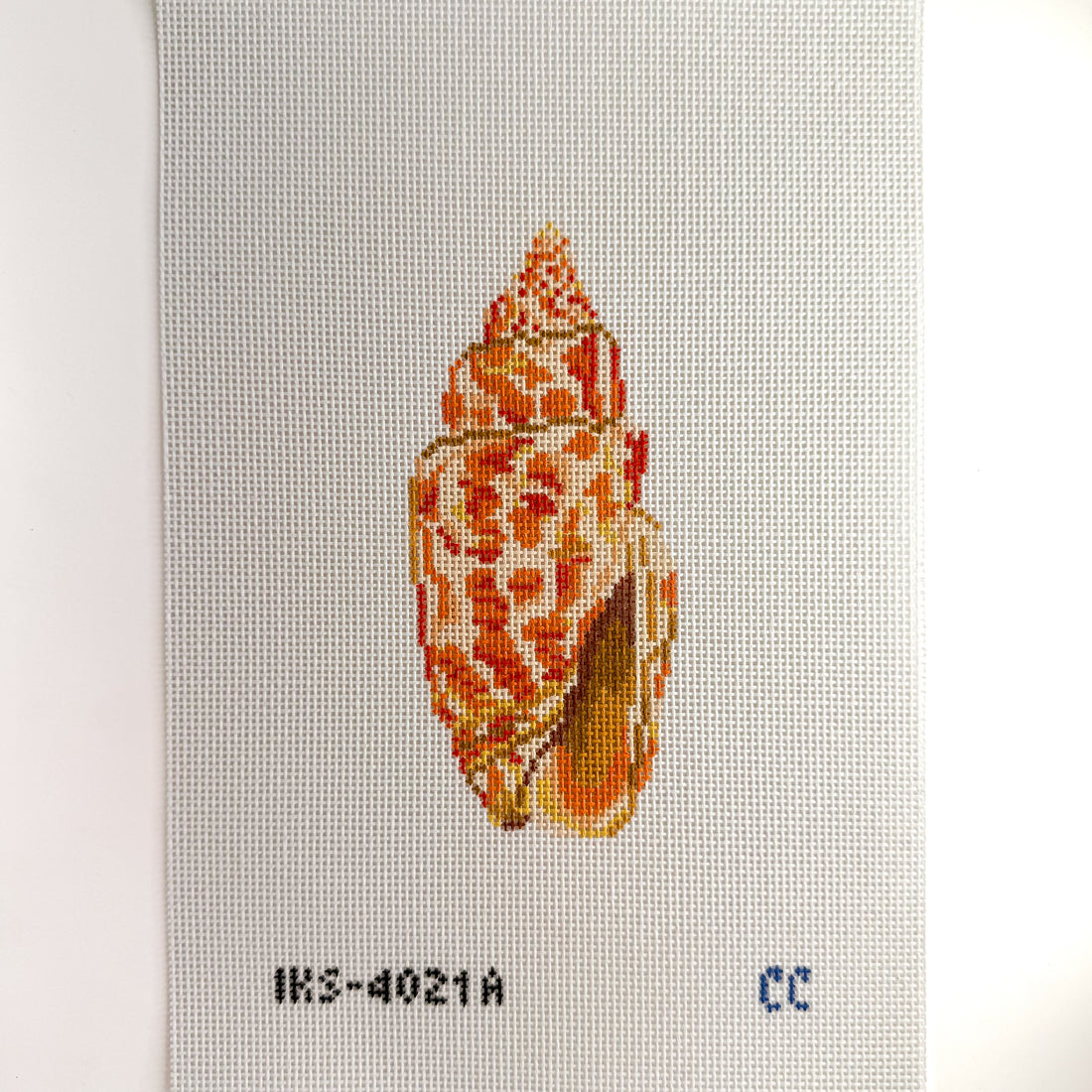 Miter Seashell needlepoint canvas by Initial K, 18 mesh 

2.2" x 5"
