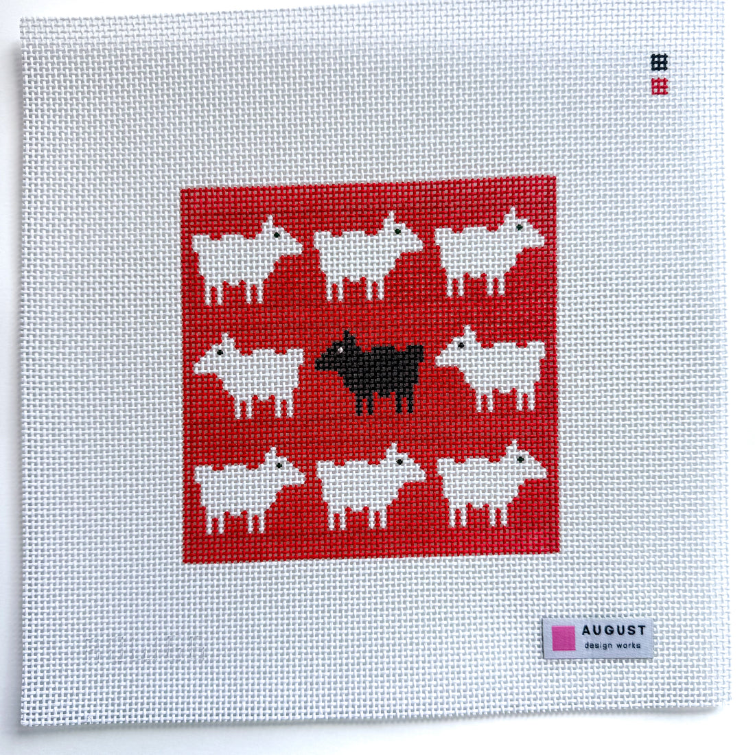 Diana Black Sheep needlepoint canvas by August Design Works, 13 mesh 

5" x 5"