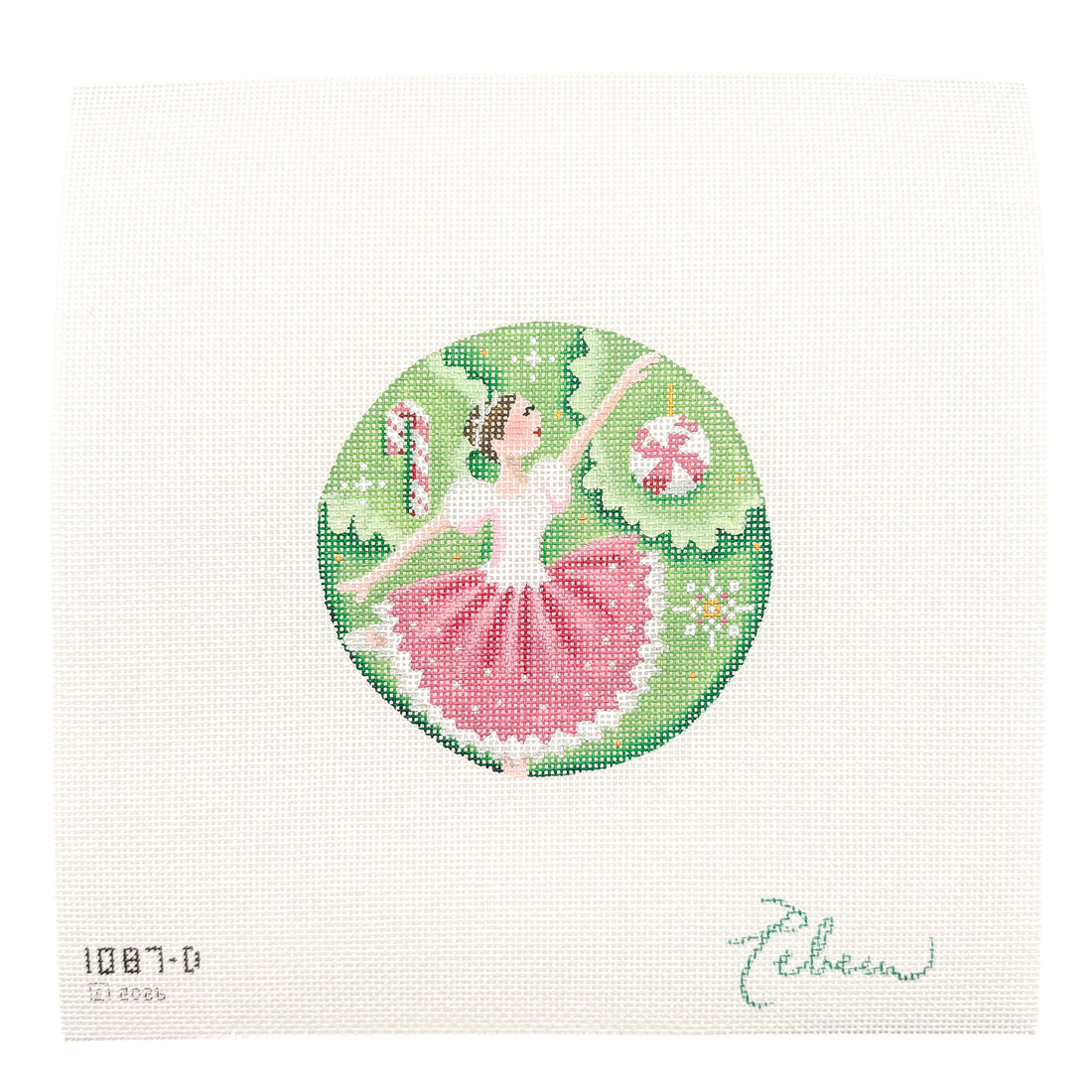 Sugar Plumb Fairy needlepoint canvas by Rebecca Wood, 18 mesh

4" round