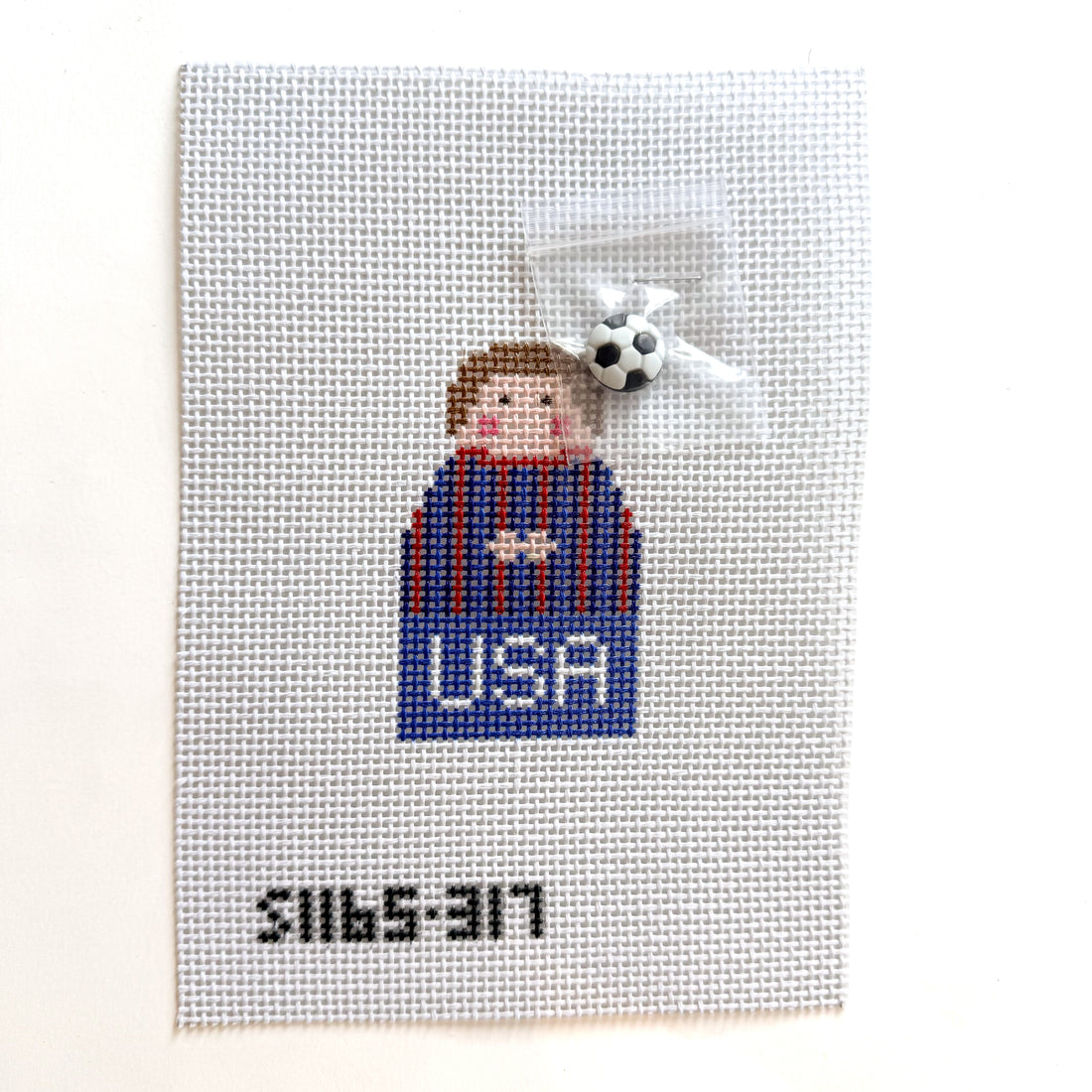 USA Men's Soccer Angel needlepoint canvas by KCN, 13 mesh 

2 1/4" X 3"