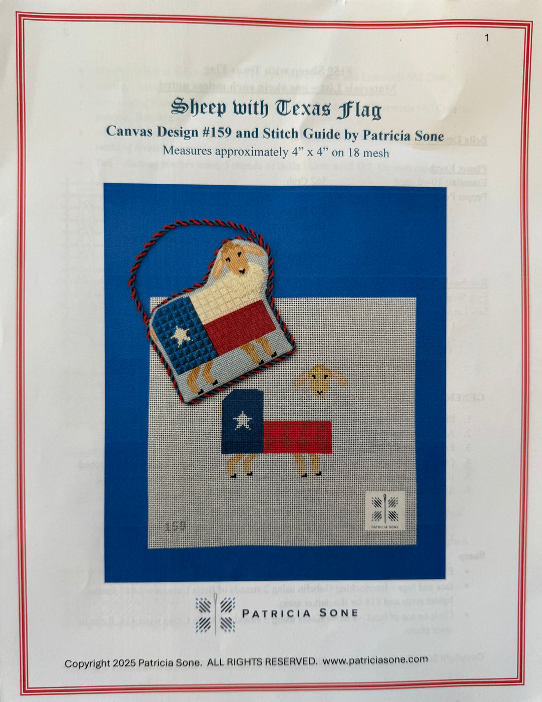 Sheep with Texas flag with stitch guide