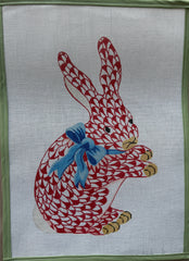 H inspired standing bunny red with blue blow