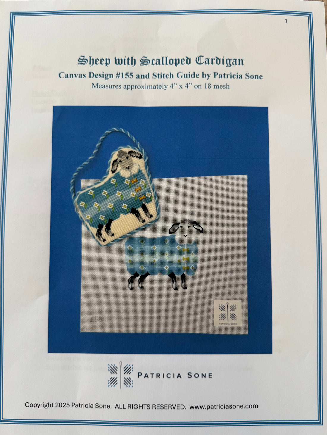 Sheep with scalloped cardigan with stitch guide