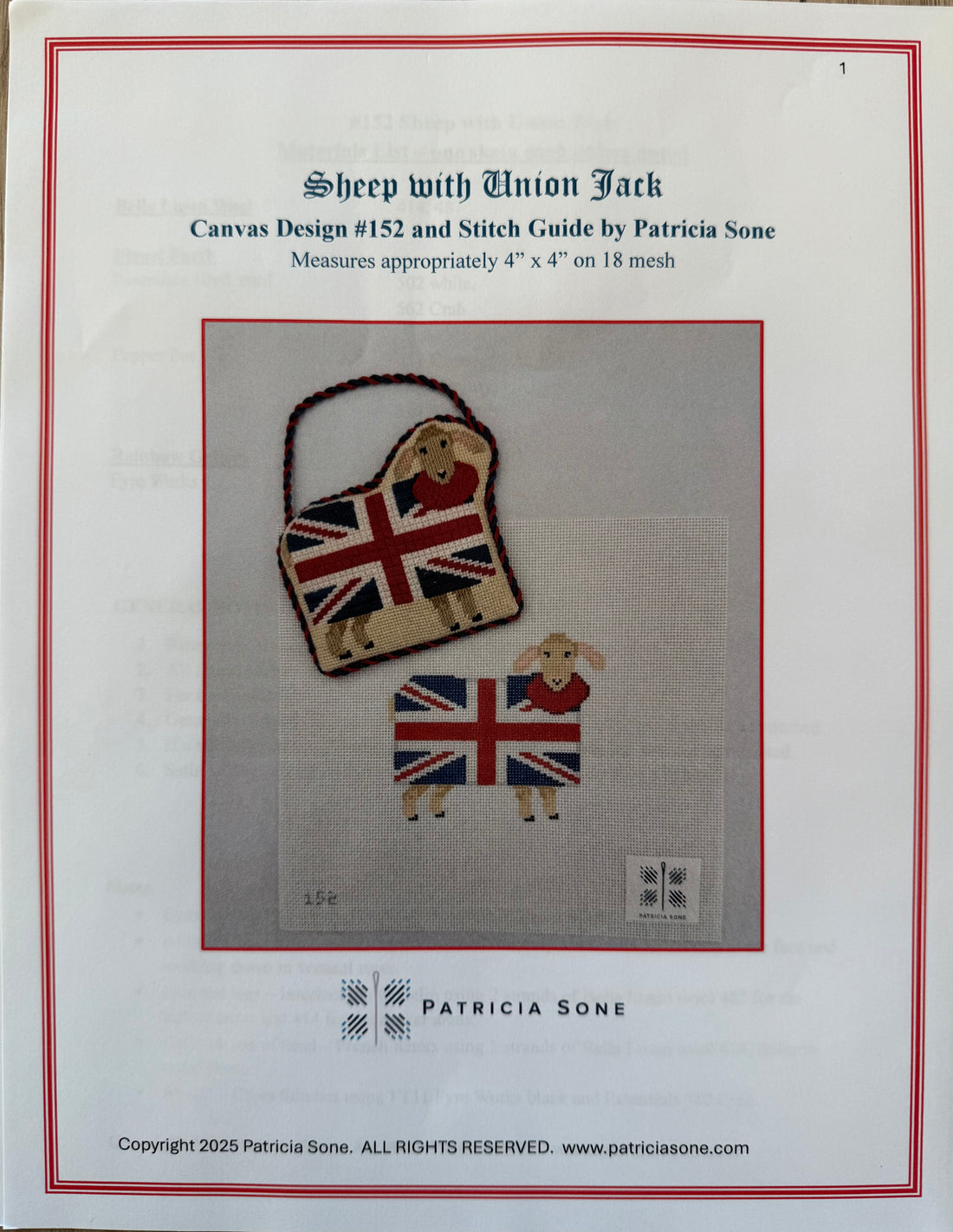 Sheep with Union Jack with stitch guide