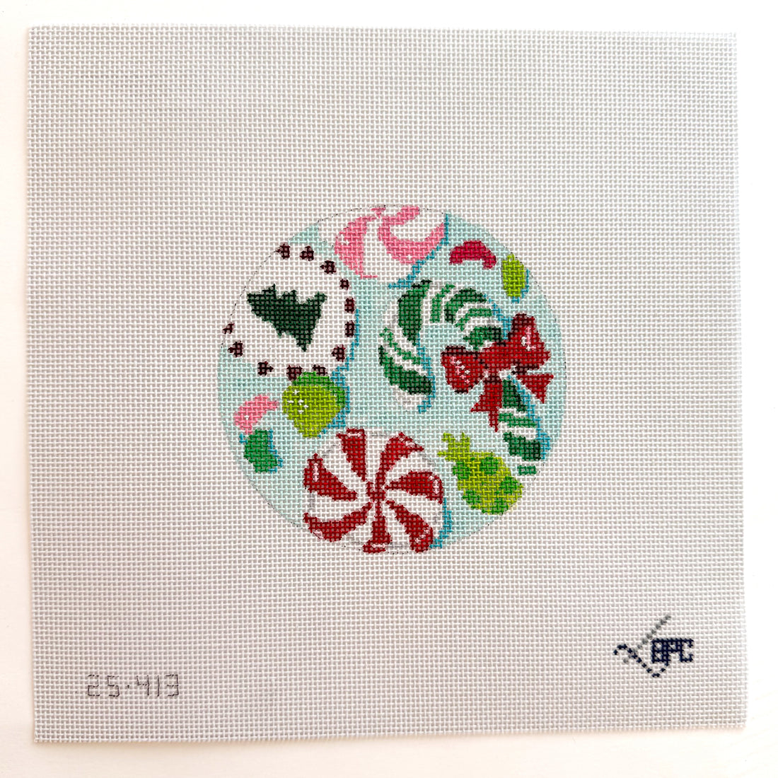 Holiday Candies needlepoint canvas by Blueberry Point, 18 Mesh, 4" Round