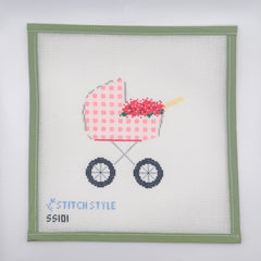Baby Carriage, Pink Gingham with stitch guide